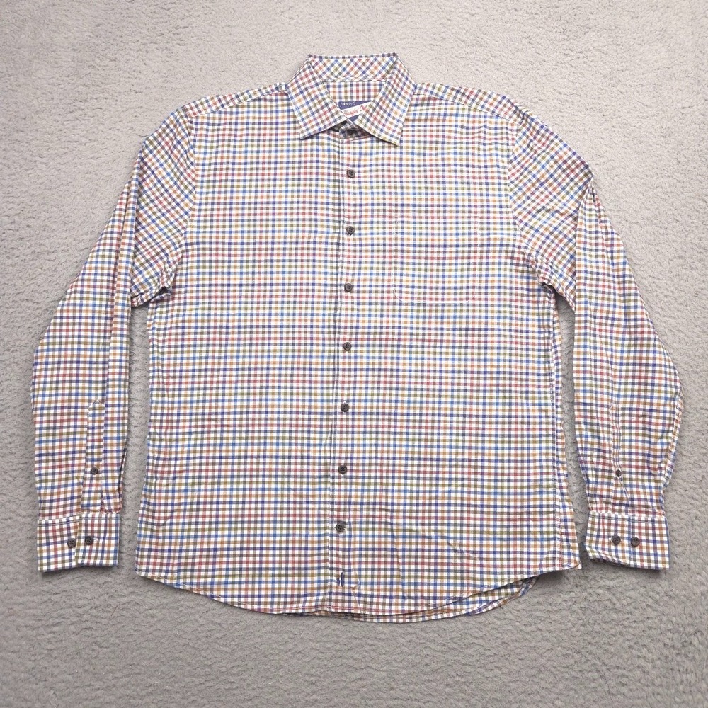 johnnie-O Todd Hangin' Out Shirt Men M Evergreen Plaid Stretch Button Down